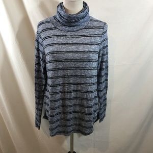 Derek Heart blue & navy striped long sleeve cowl neck - womens medium, armpit to